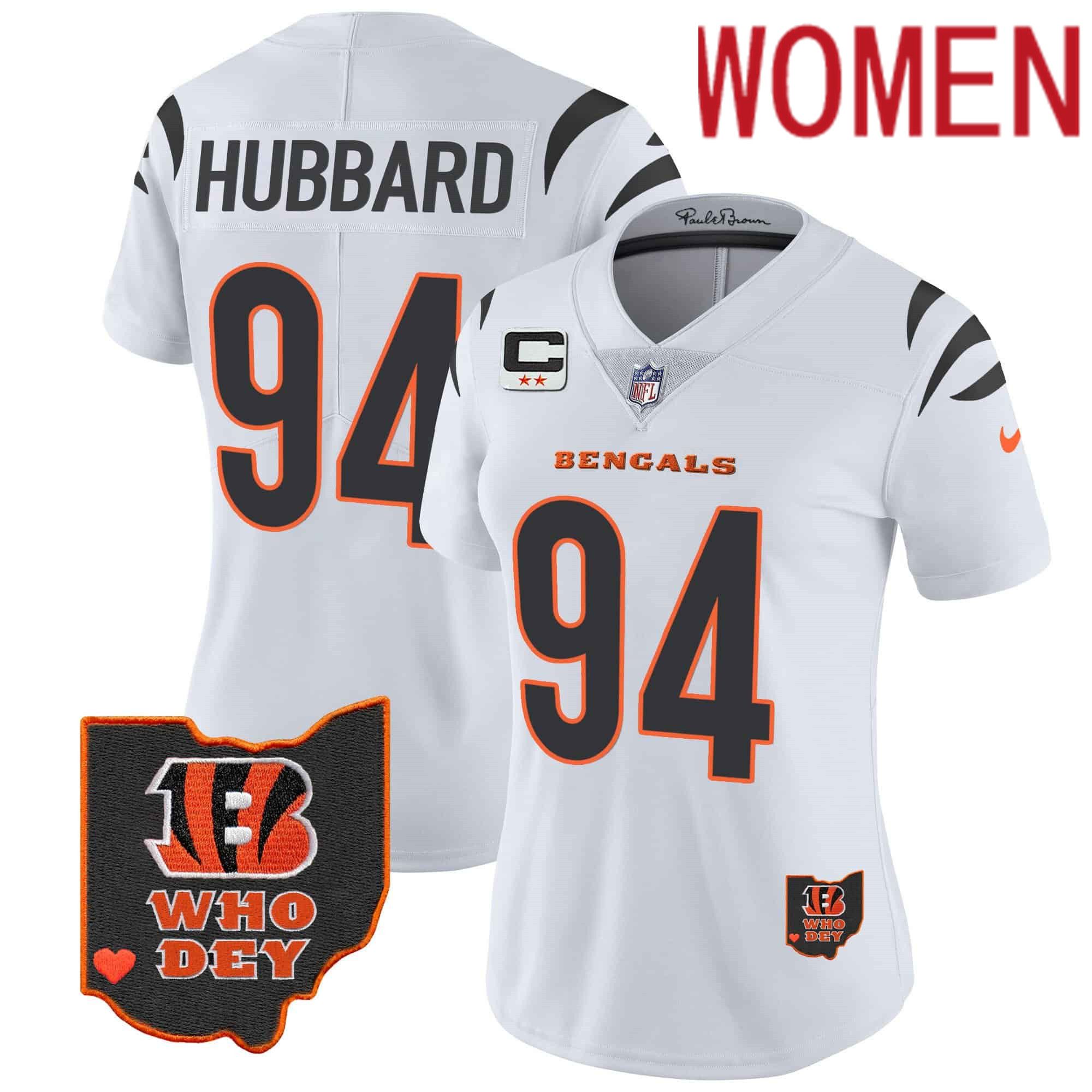 Women Cincinnati Bengals #94 Hubbard White 2024 Nike Patch Vapor Limited NFL Jersey
